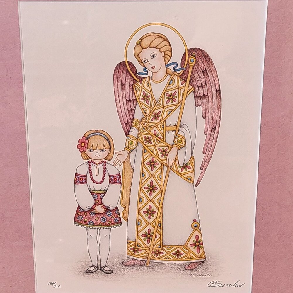 Christina Senkiw Framed Limited Edition  Guardian Angel & Child Print -1988 Girl